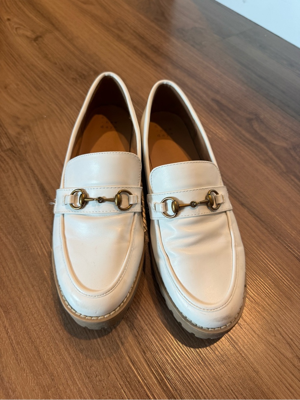 a new day White Leather Horsebit Loafers